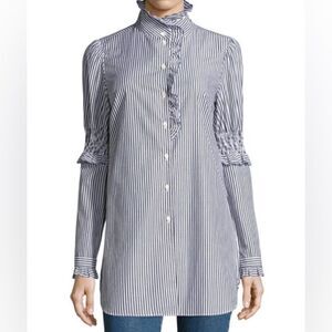 SEE BY CHLOÉ Mock-neck Button-front Striped Tunic Shirt
